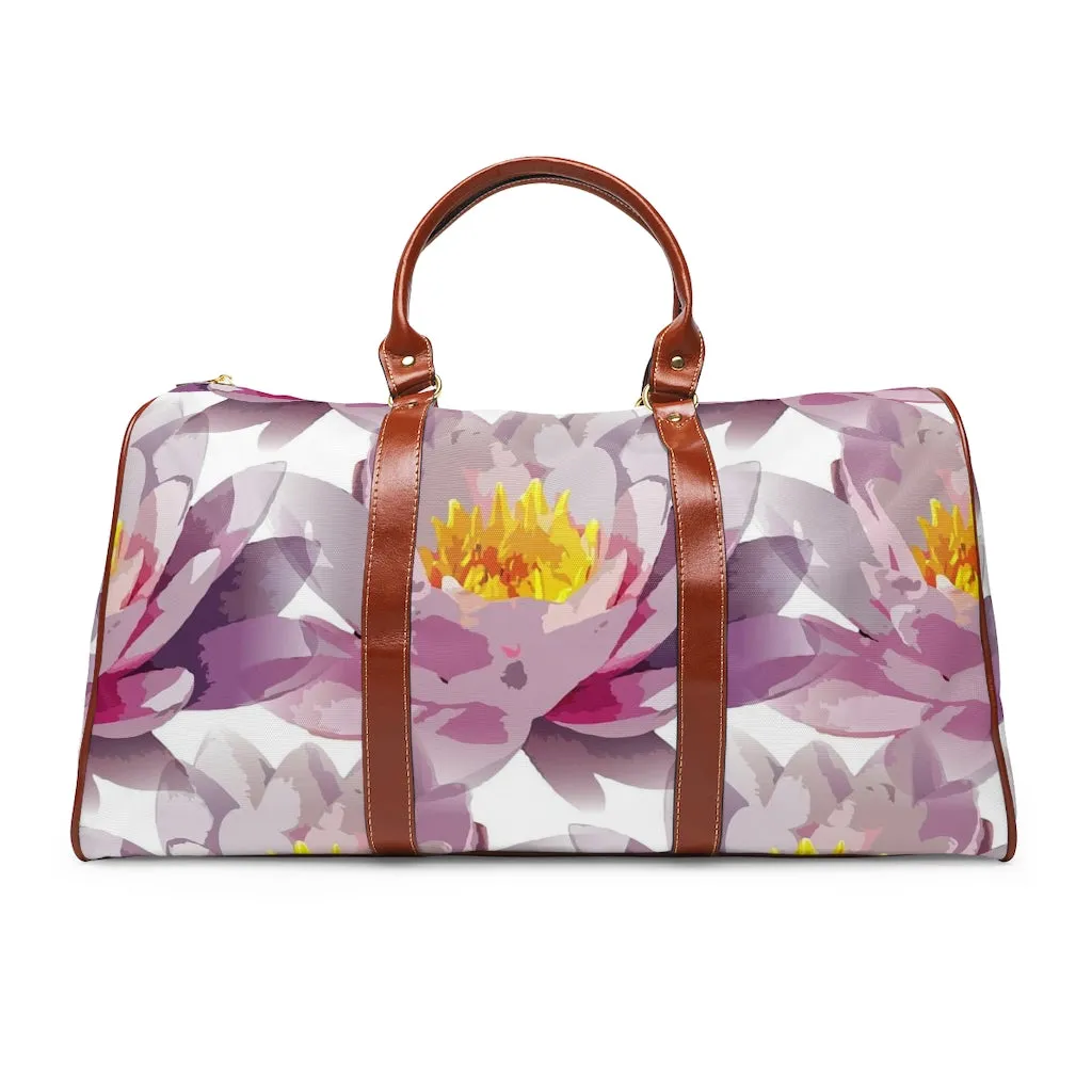 Gray Flower Design Waterproof Travel Bag